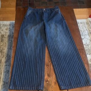 Women's Blue Striped Flare Jeans
